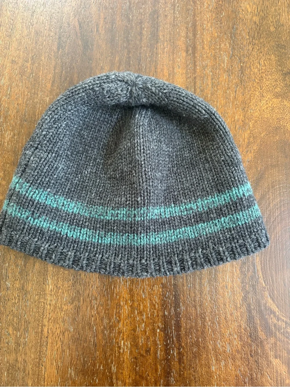 Pistil Elroy Beanie Fleece Wool Blend Charcoal Gray with Teal Stripes Knit OS